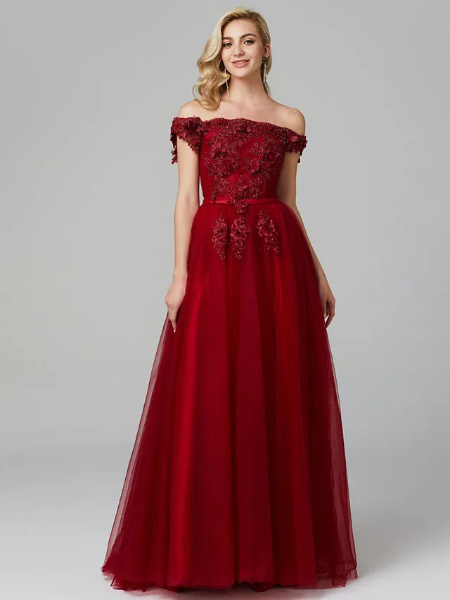Glamorous Sleeveless Appliques Tulle A-Line Prom Dresses