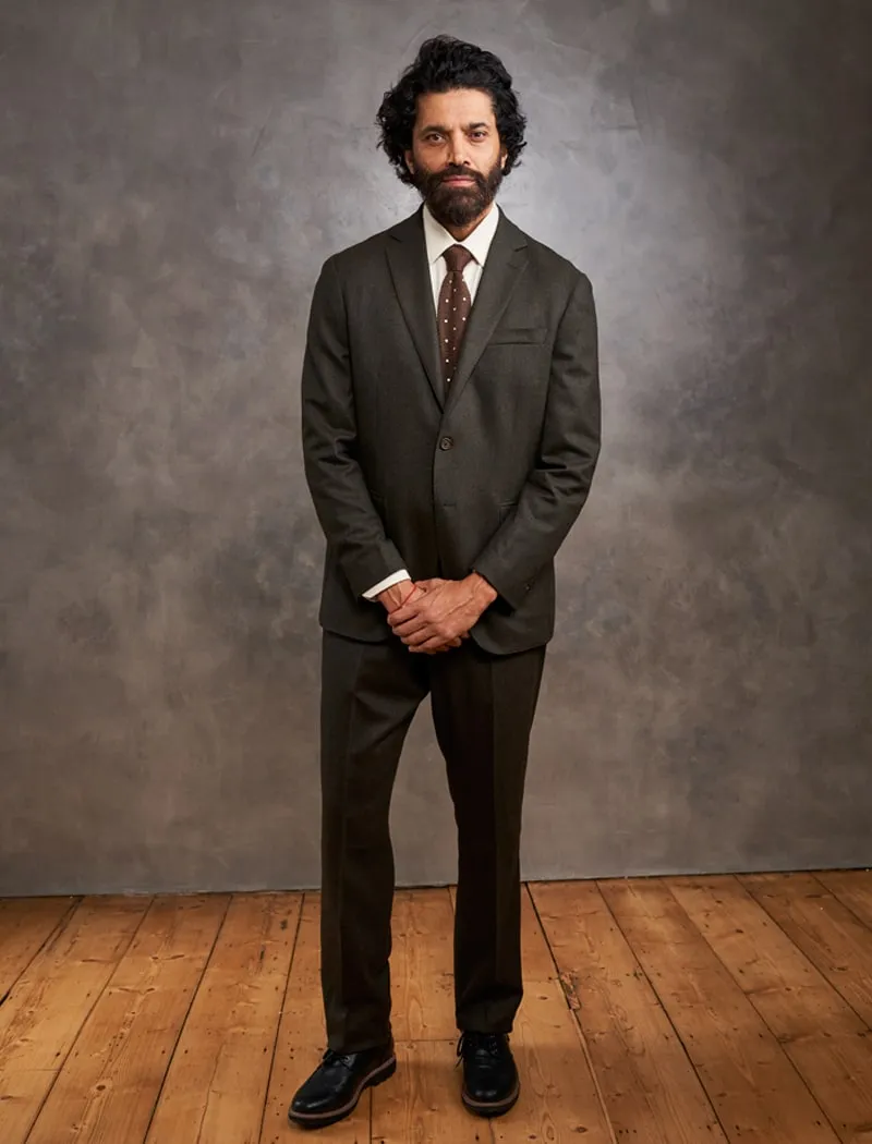 Green Brown Flannel Wool Comfort Trousers