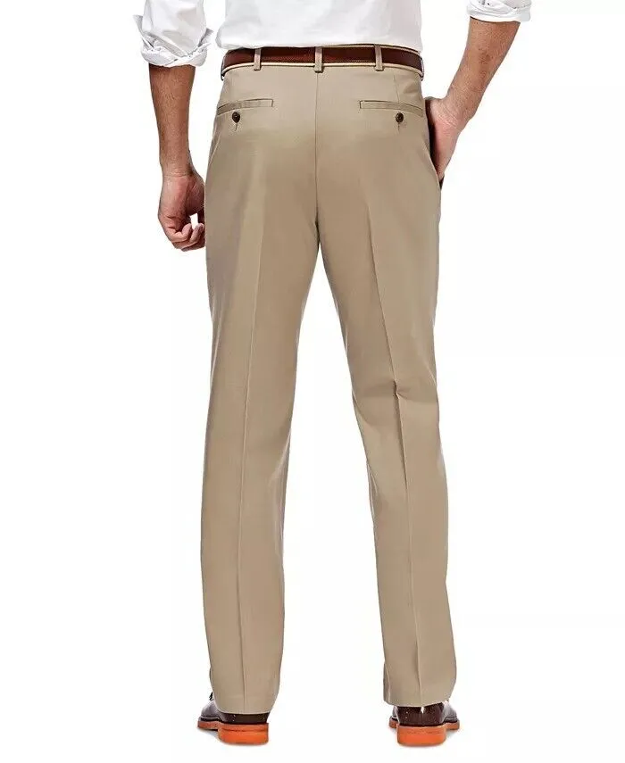 Haggar Mens Classic fit Casual Khaki Pants 32 / 30 Beige Solid
