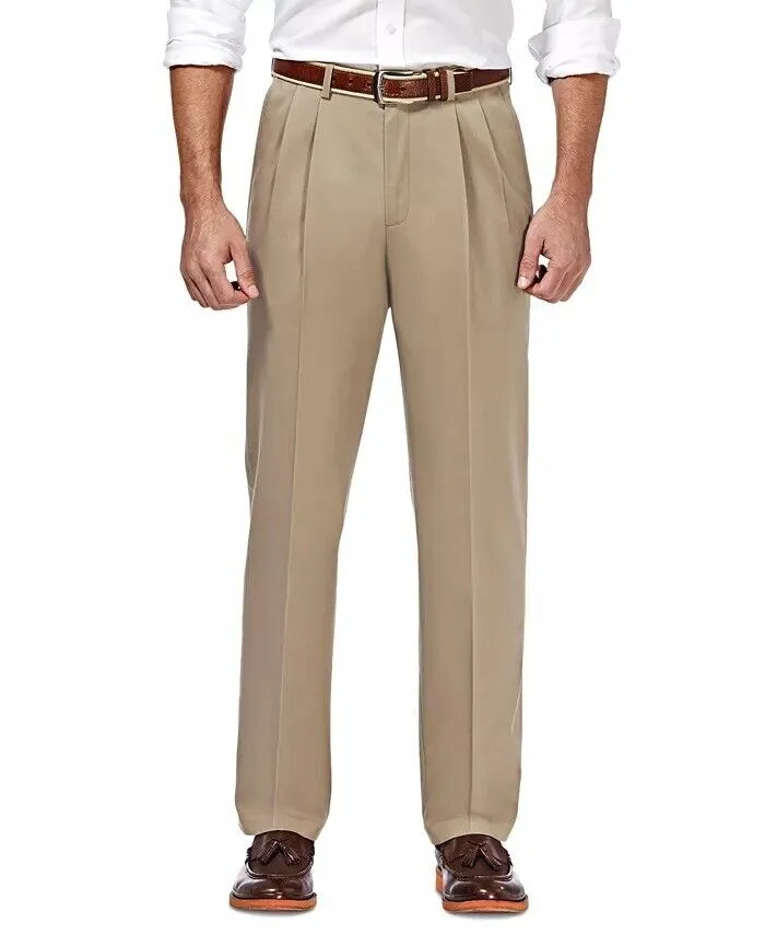Haggar Mens Classic fit Casual Khaki Pants 32 / 30 Beige Solid