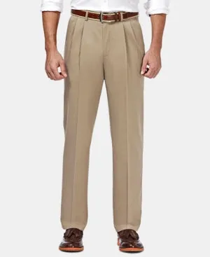 Haggar Mens Classic fit Casual Khaki Pants 32 / 30 Beige Solid