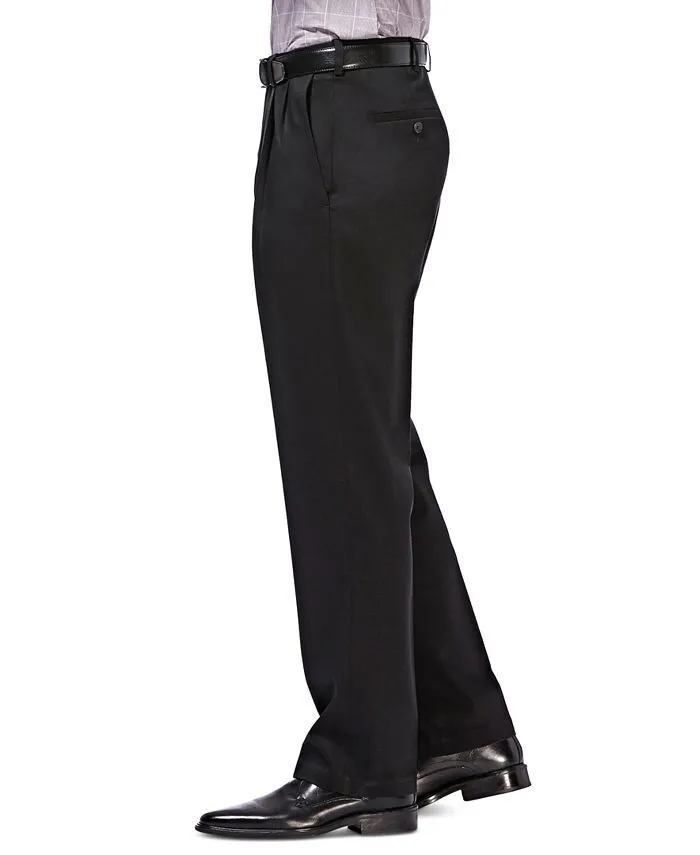 Haggar Mens Classic fit Casual Pants 34 / 32 Black Solid