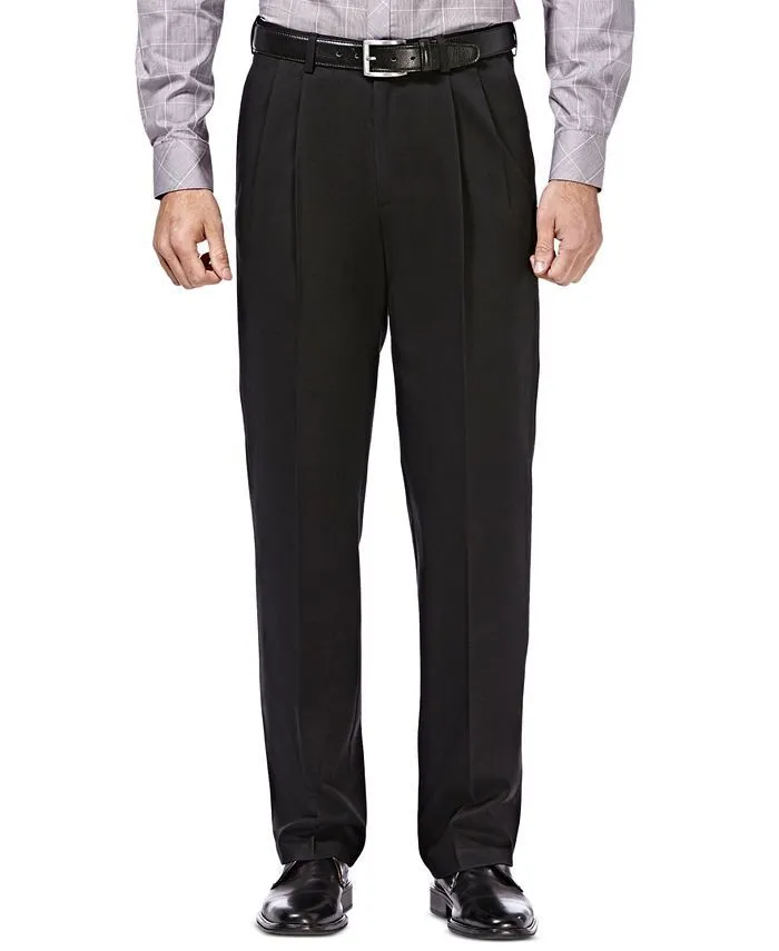 Haggar Mens Classic fit Casual Pants 34 / 32 Black Solid