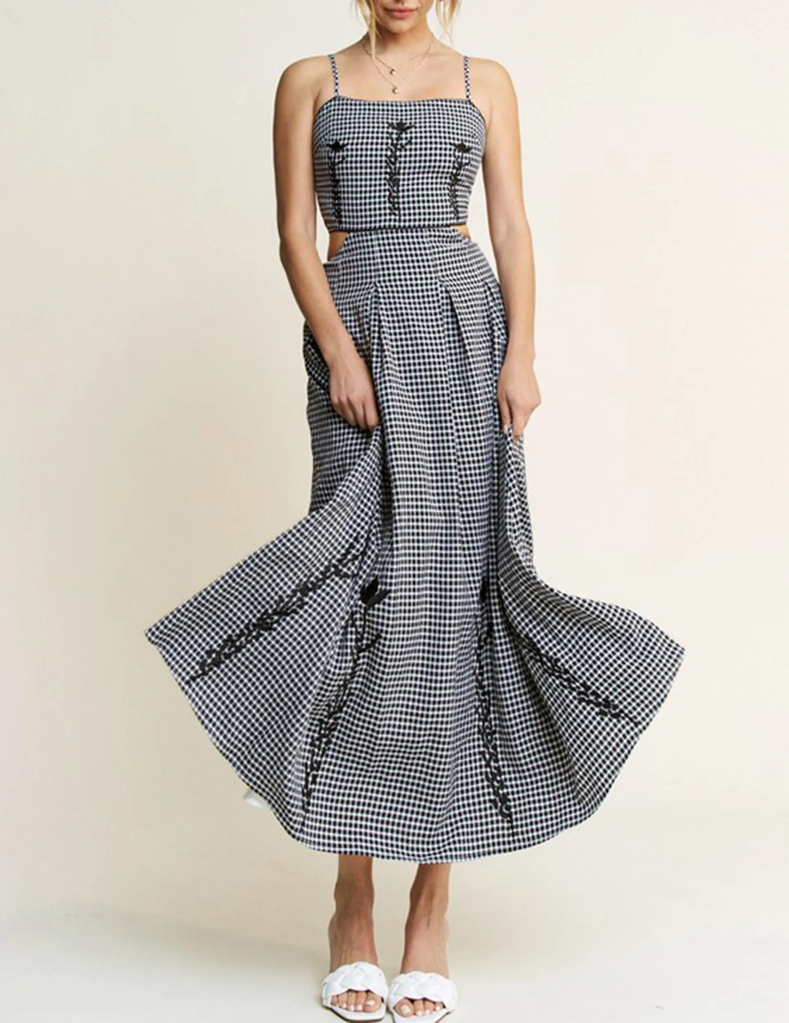 Hannah Embroidered Gingham Midi Dress