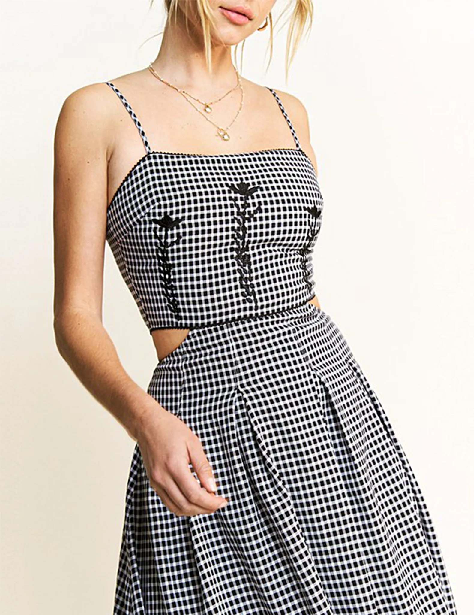 Hannah Embroidered Gingham Midi Dress