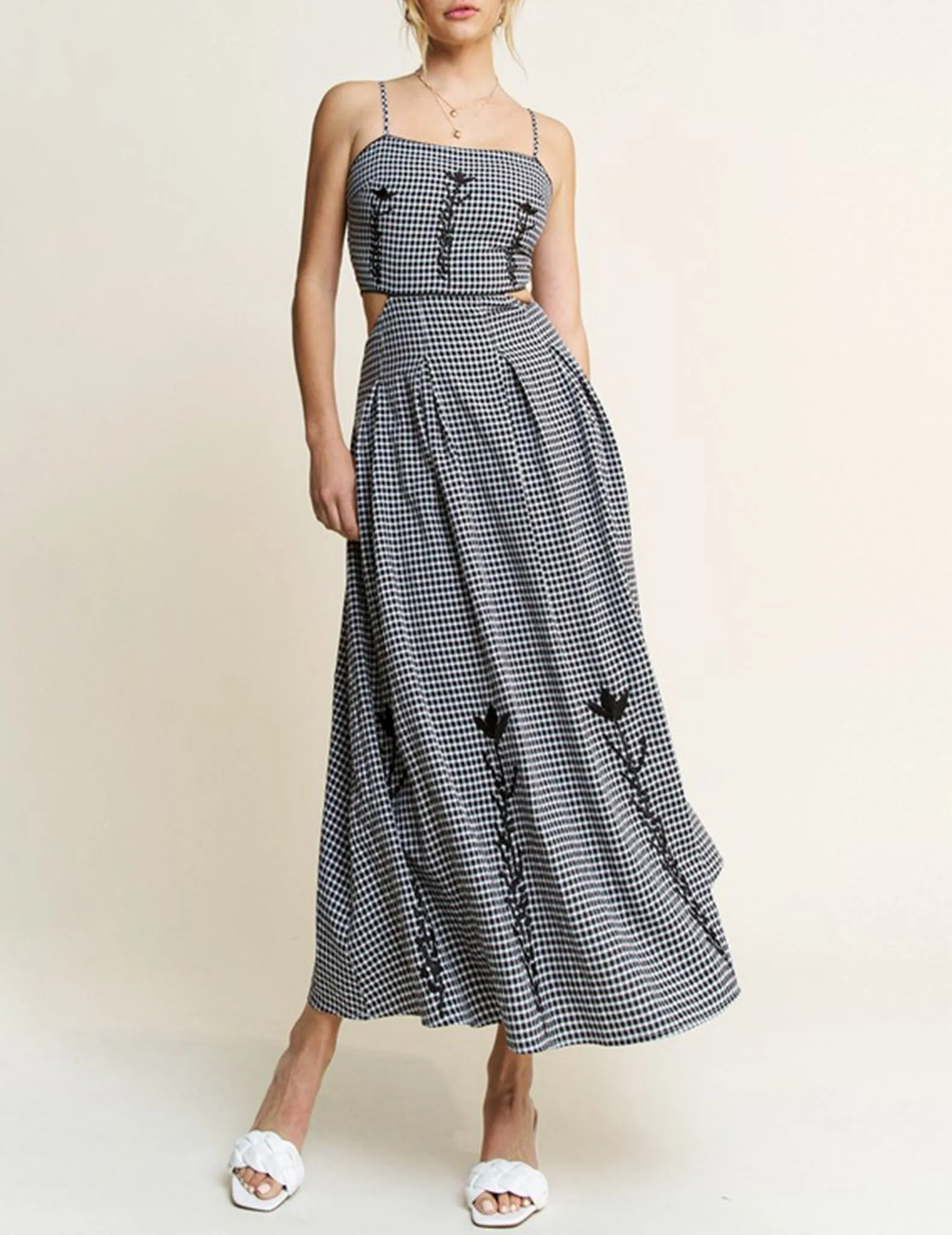 Hannah Embroidered Gingham Midi Dress