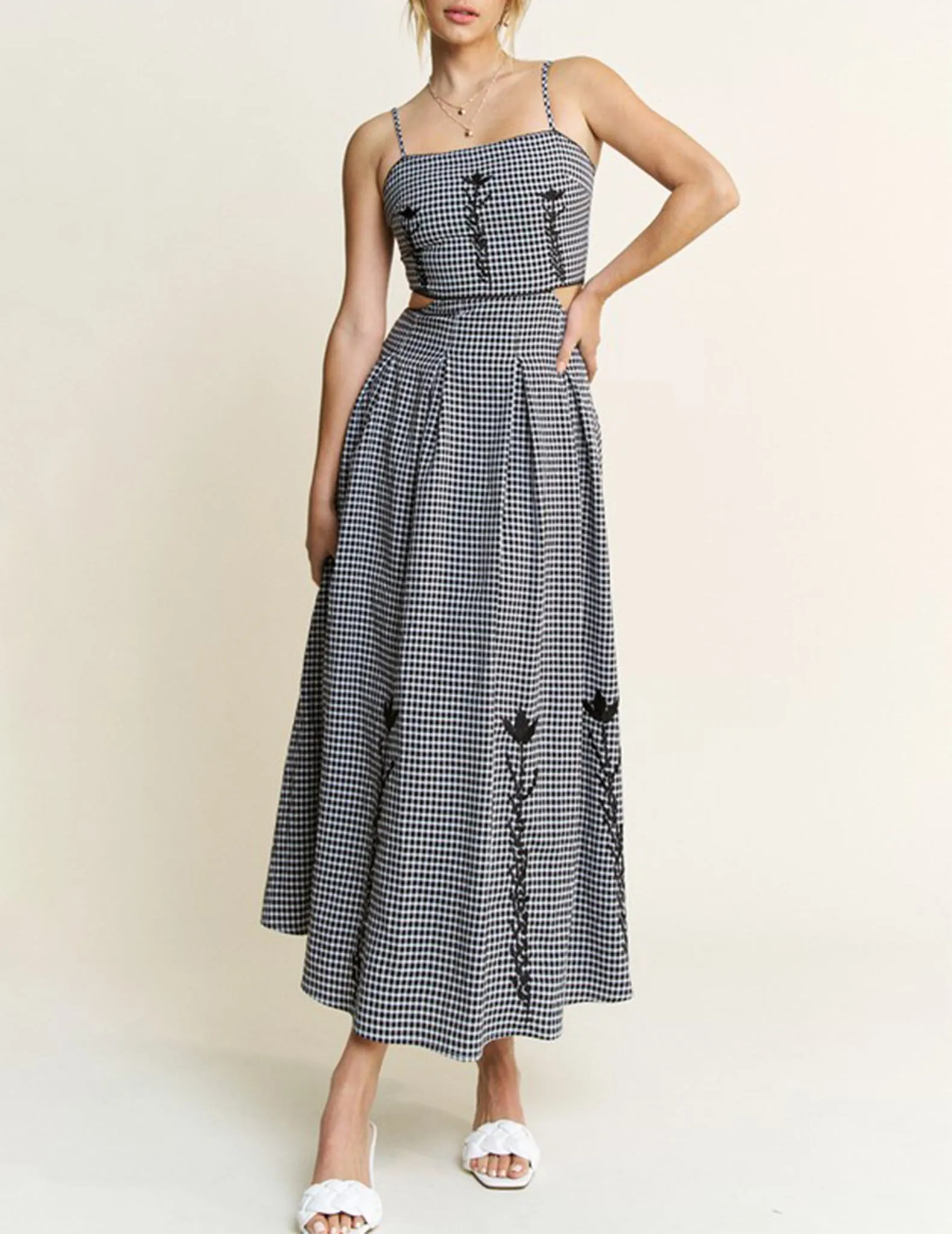 Hannah Embroidered Gingham Midi Dress