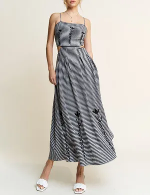 Hannah Embroidered Gingham Midi Dress