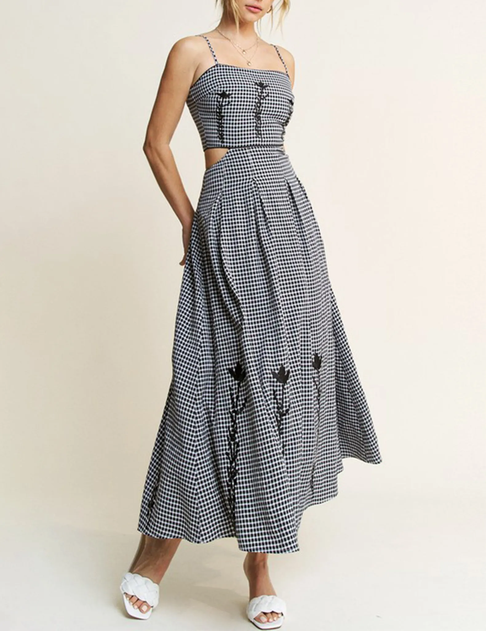 Hannah Embroidered Gingham Midi Dress