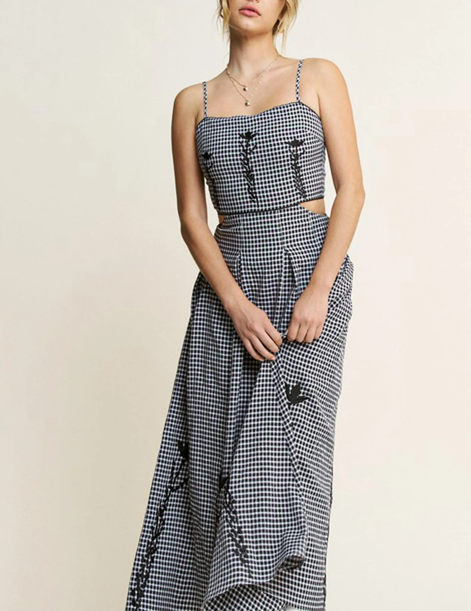 Hannah Embroidered Gingham Midi Dress