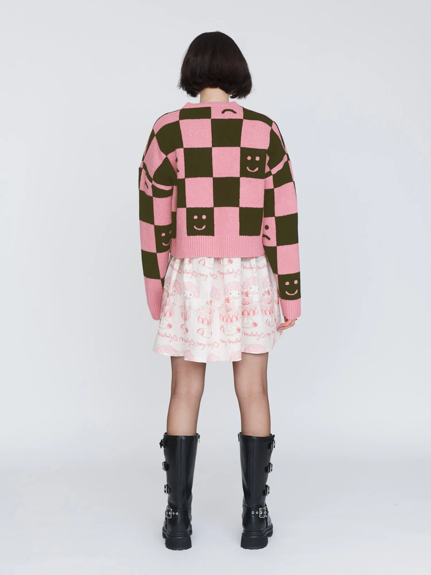 Happy Sad Pink & Khaki Checkerboard Cardigan