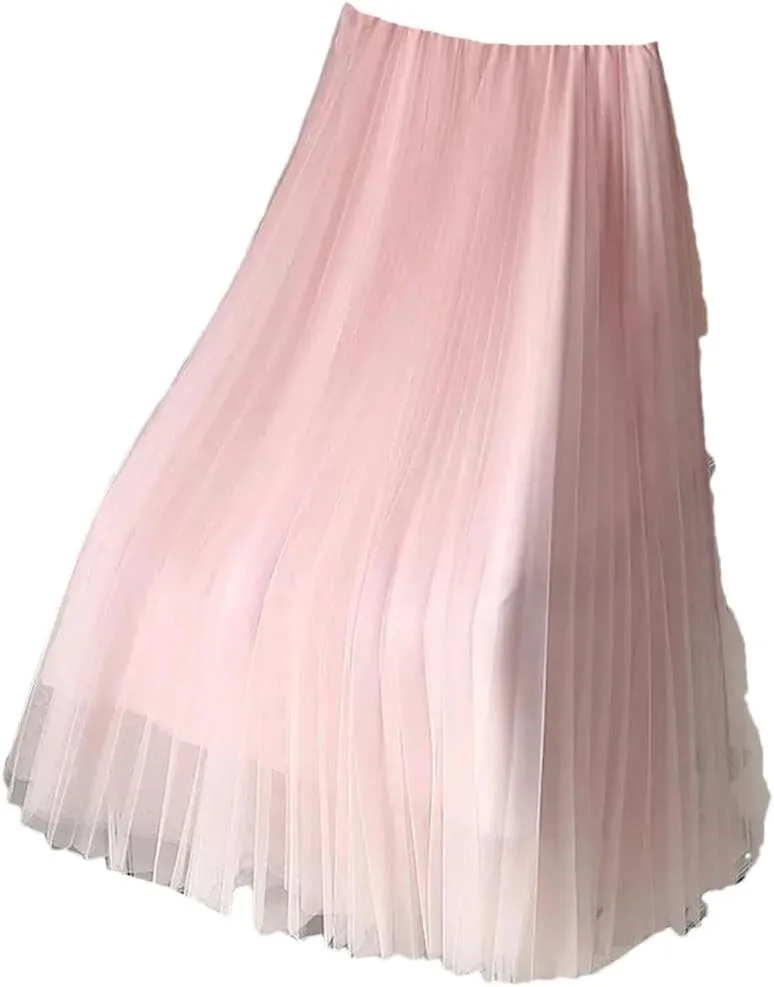 Hgvcfcv Vintage Pleated Light Blue Long Skirt for Women Summer Elastic High Waist A-Line Skirt Summer Skirt