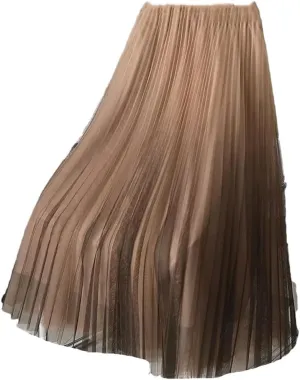 Hgvcfcv Vintage Pleated Light Blue Long Skirt for Women Summer Elastic High Waist A-Line Skirt Summer Skirt