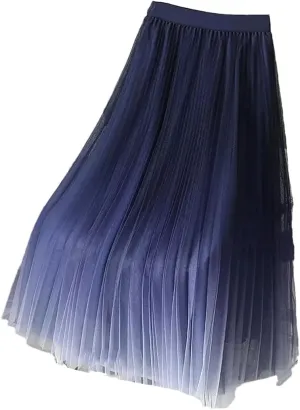 Hgvcfcv Vintage Pleated Light Blue Long Skirt for Women Summer Elastic High Waist A-Line Skirt Summer Skirt
