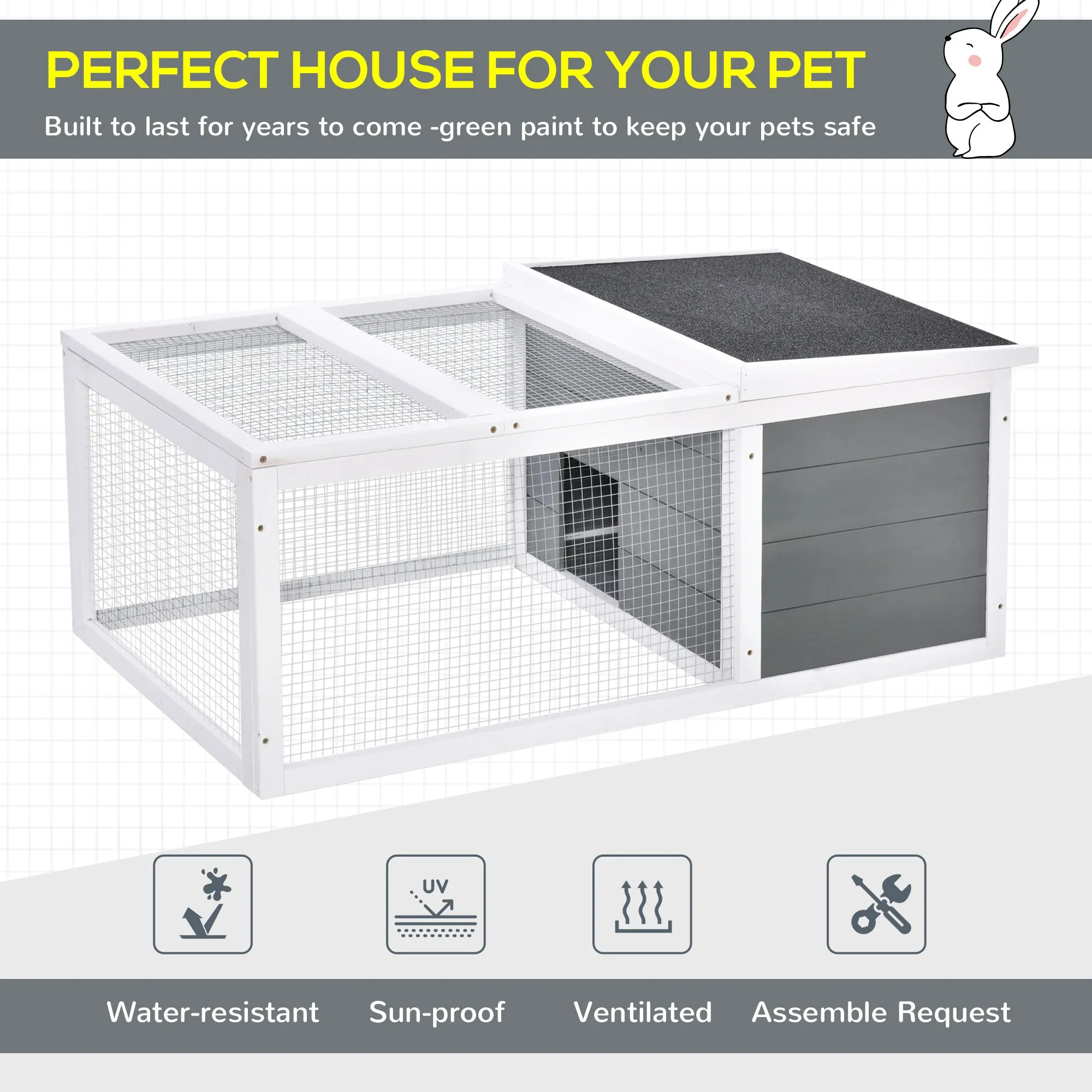 Indoor Outdoor Wooden Guinea Pigs Hutches Small Guinea Pigs Hutches Pet Run Cover with UV-resistant Asphalt roof and Water-repellent Paint