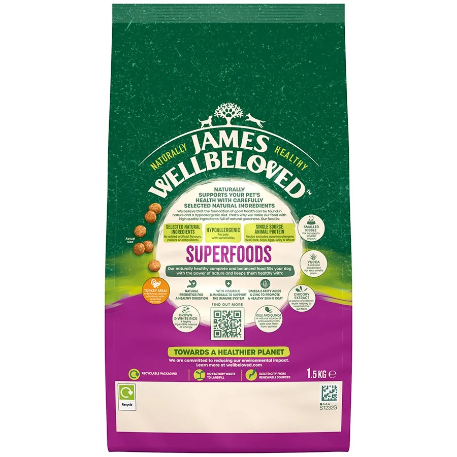 James Wellbeloved Pup/Jun Dog Superfoods Turkey With Kale & Quinoa 1.5kg