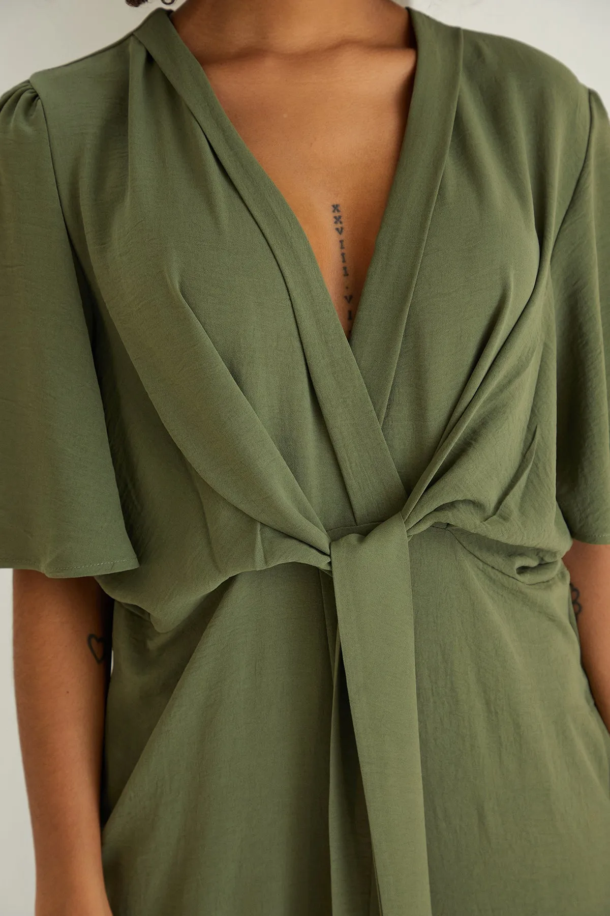 Jessica Angel Sleeve Wrap Jumpsuit in Khaki
