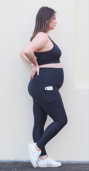 Karine eco suede black full length maternity tights