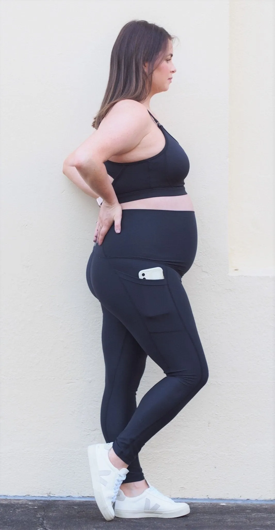 Karine eco suede black full length maternity tights