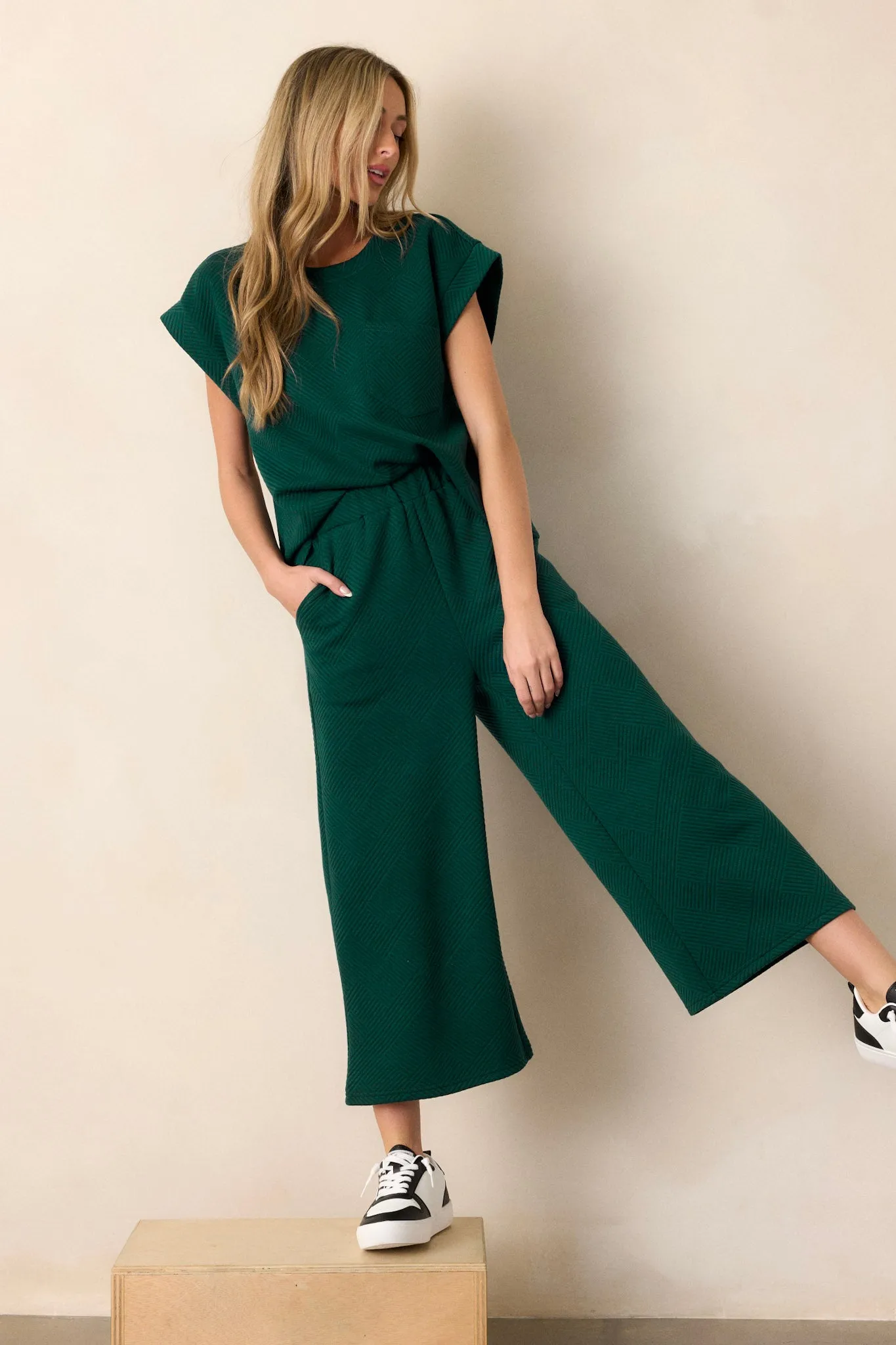 Keep It Creative Forest Green Textured Short Sleeve Top