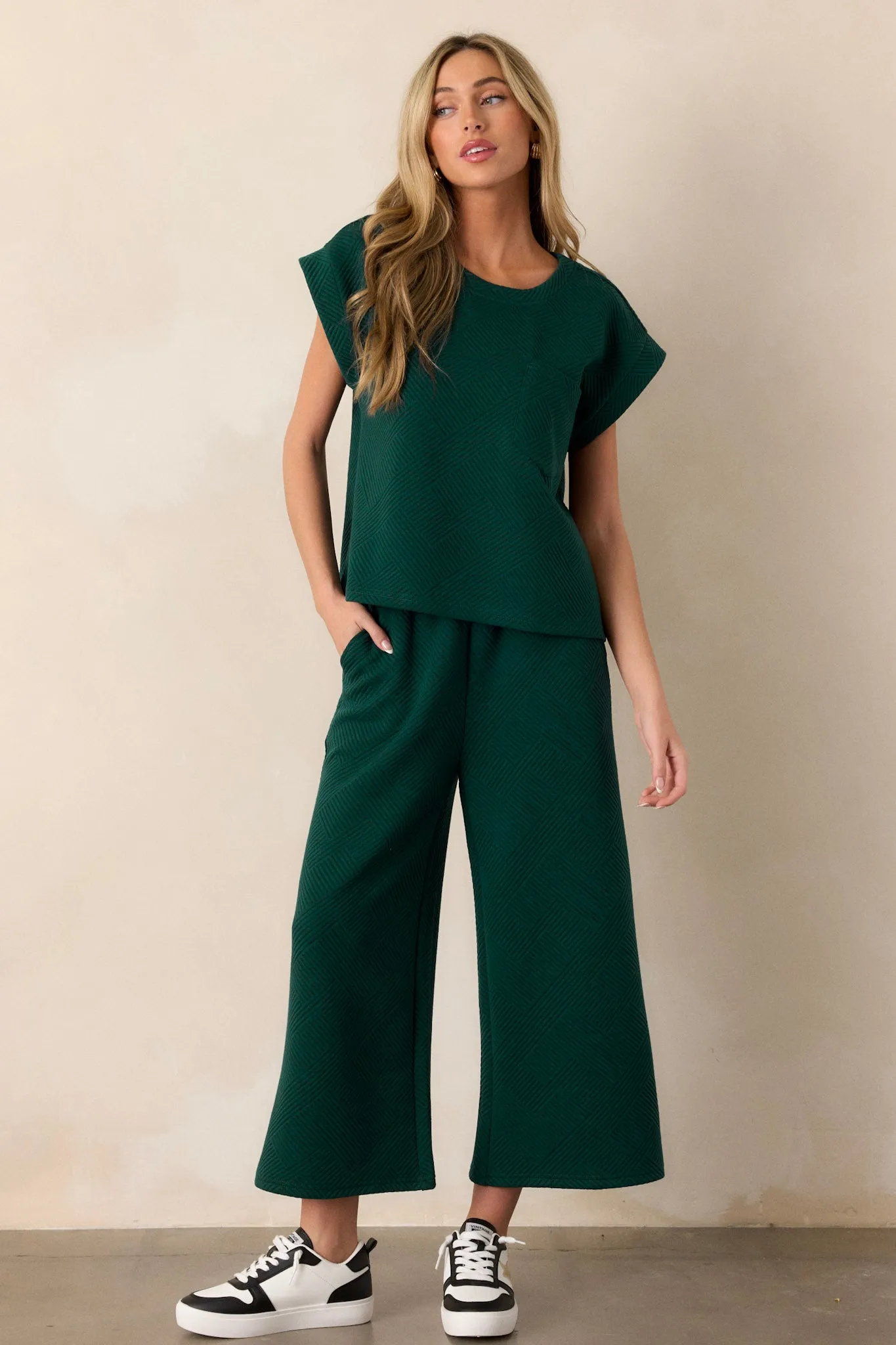 Keep It Creative Forest Green Textured Short Sleeve Top