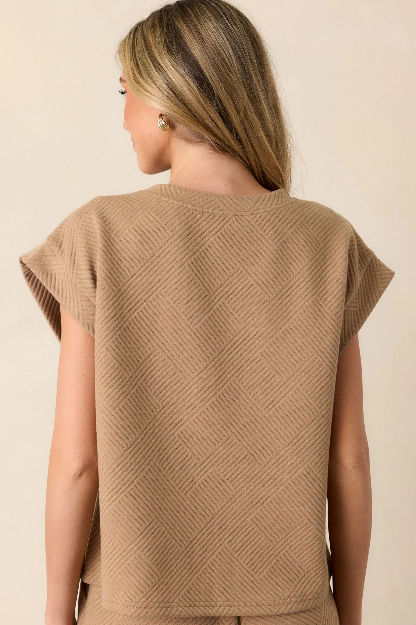 Keep It Creative Tan Textured Short Sleeve Top