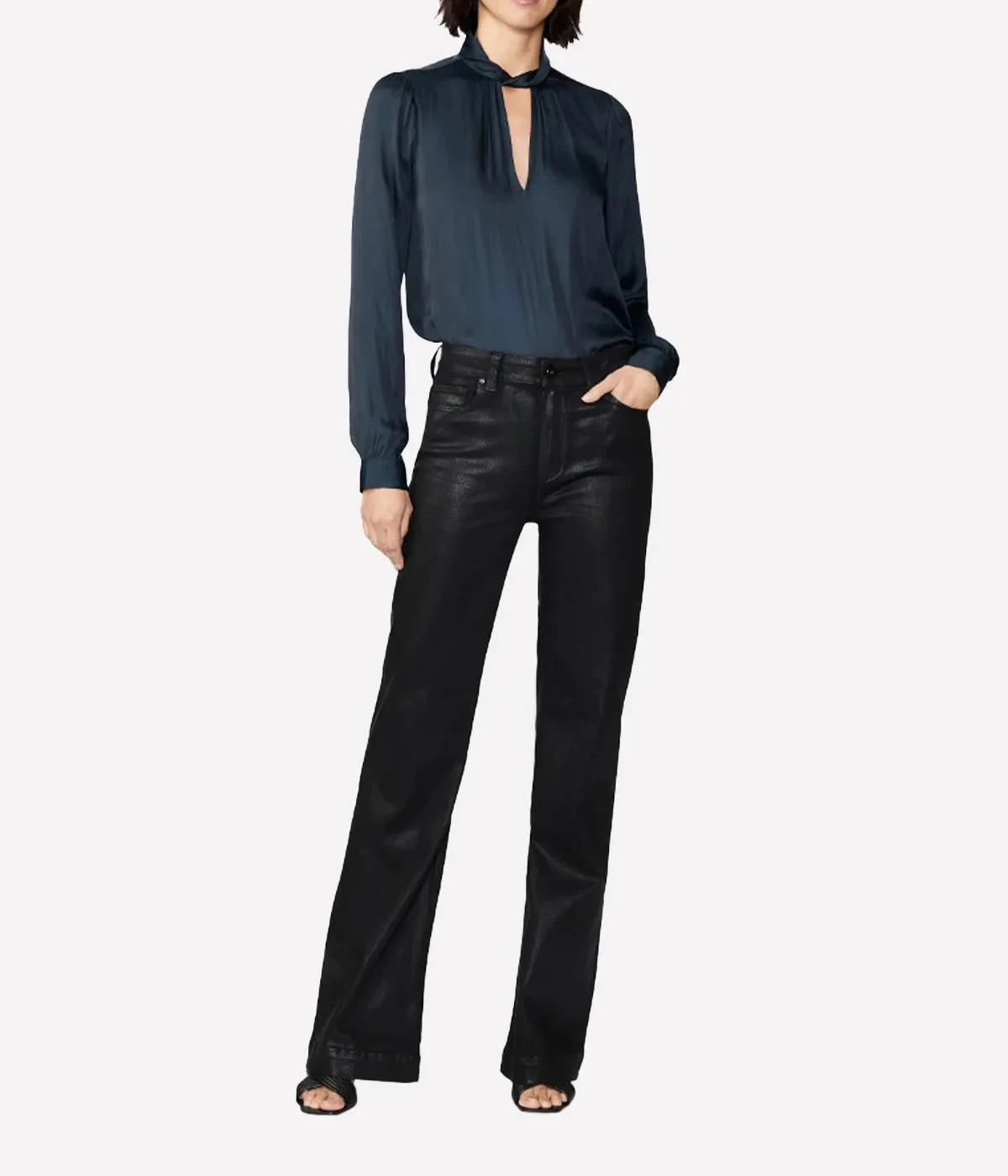 Leenah Ankle Coated Jean in Black Fog Luxe