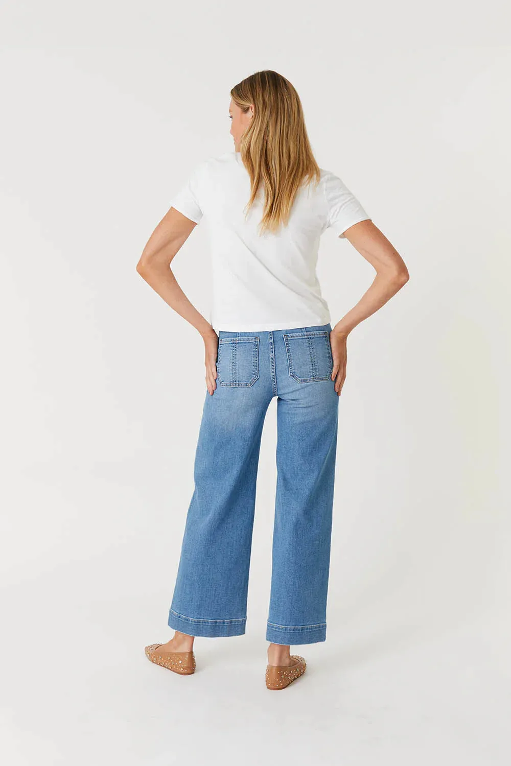 LEVEL 99 CAMILLE EXPOSED BUTTON WIDE LEG JEANS - LIGHT BLUE