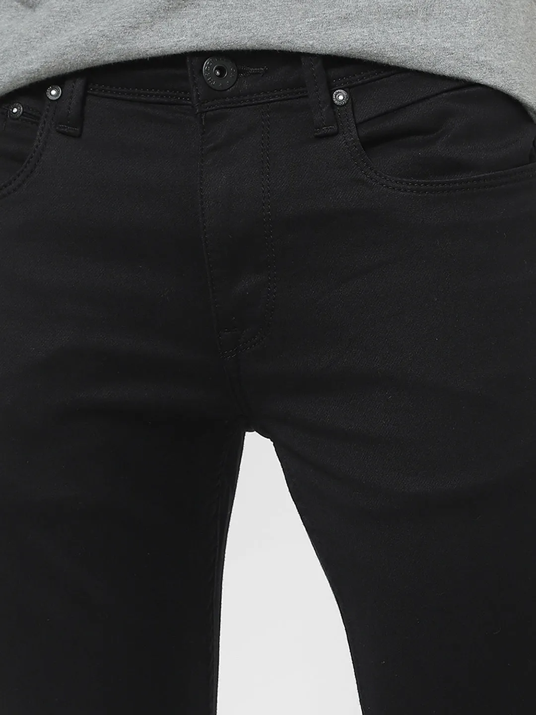 Men Slim Mid Rise Black Jeans