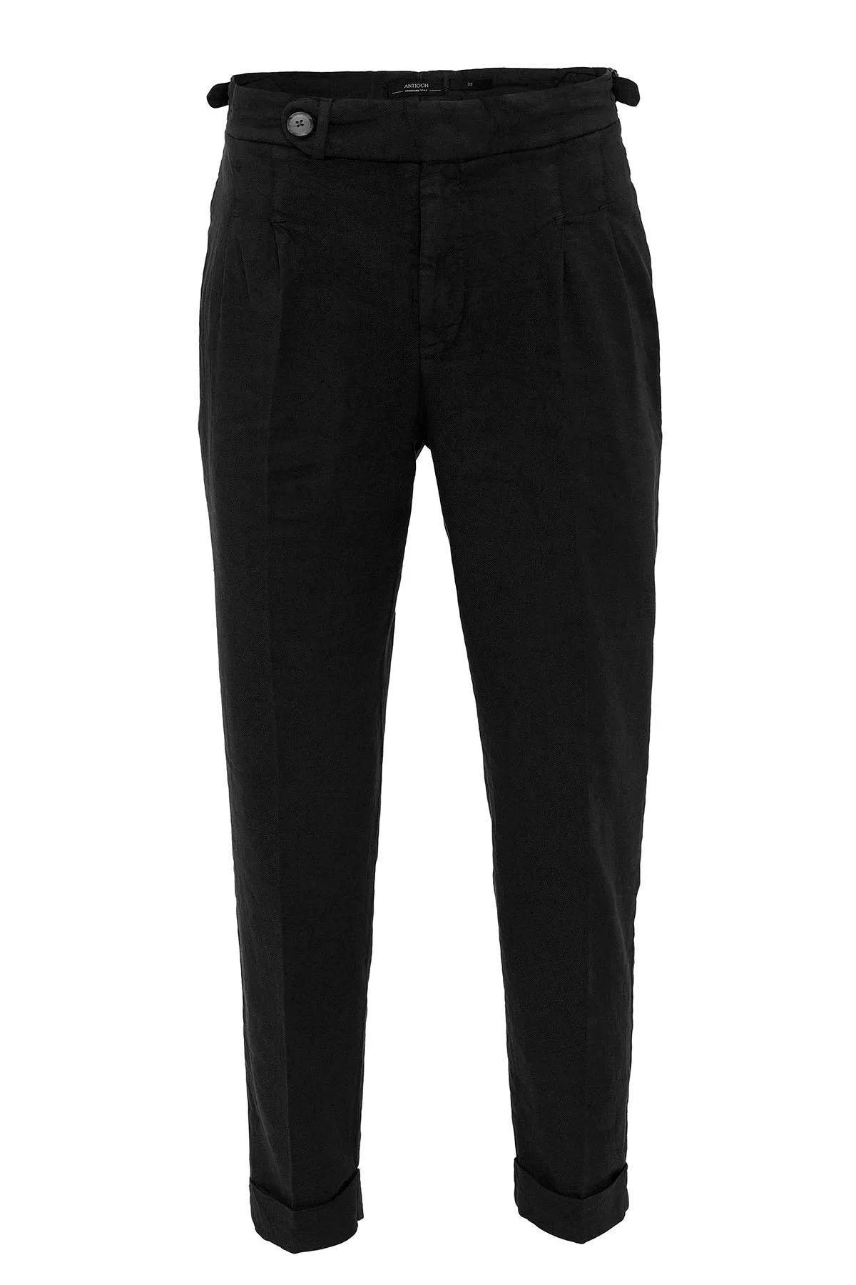 Men's Black Cuffed High-Waisted  Pants - Wessi