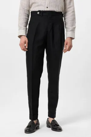 Men's Black Cuffed High-Waisted  Pants - Wessi