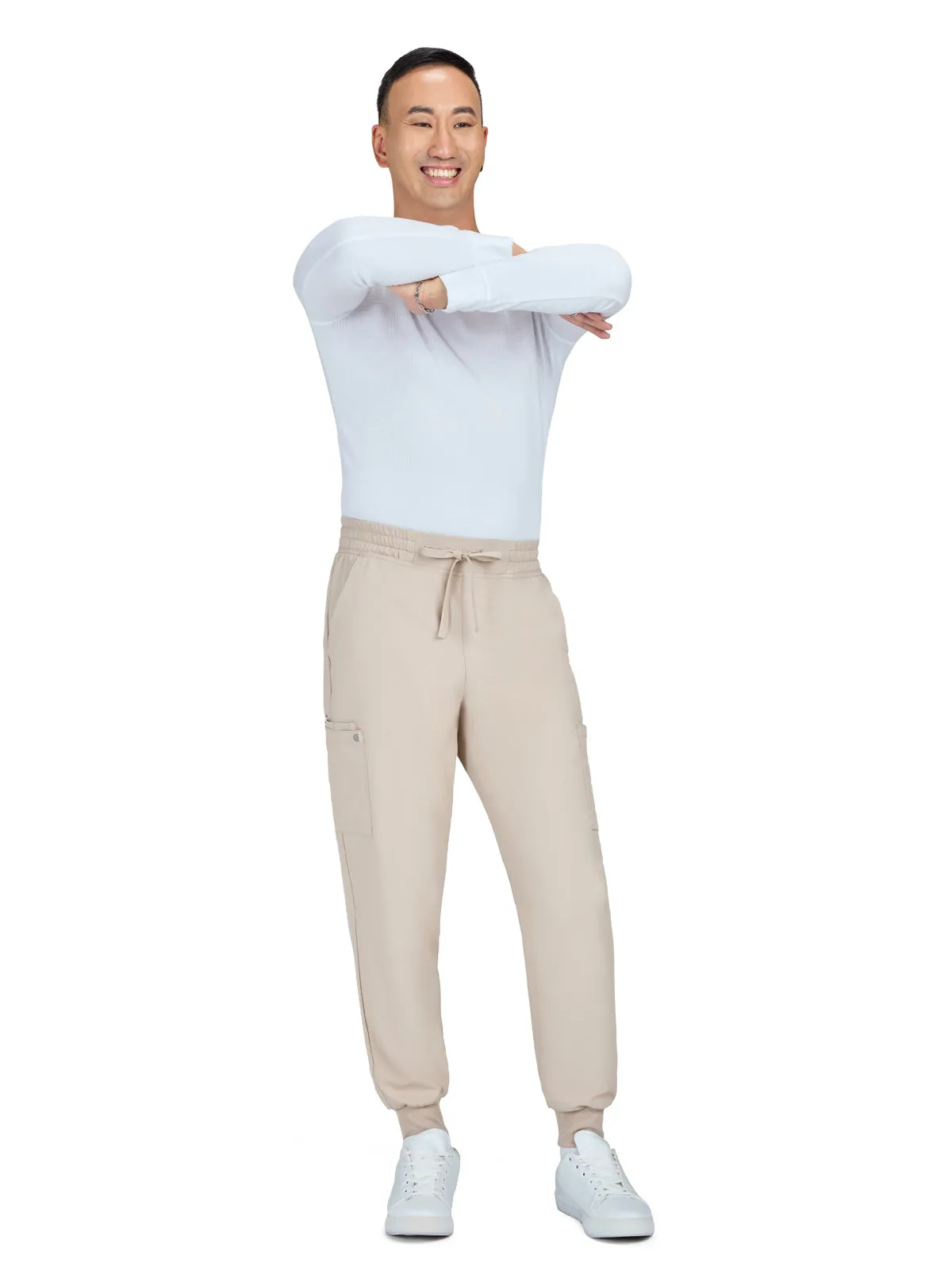 Men's Drawstring Elastic Waist Connective Jogger Pant - C600 - Khaki