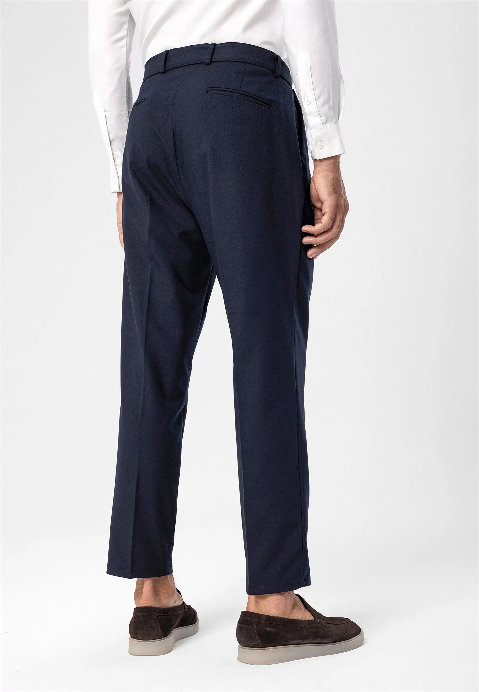 Men's Navy Blue High Waist Girdle Closure  Trousers - Wessi