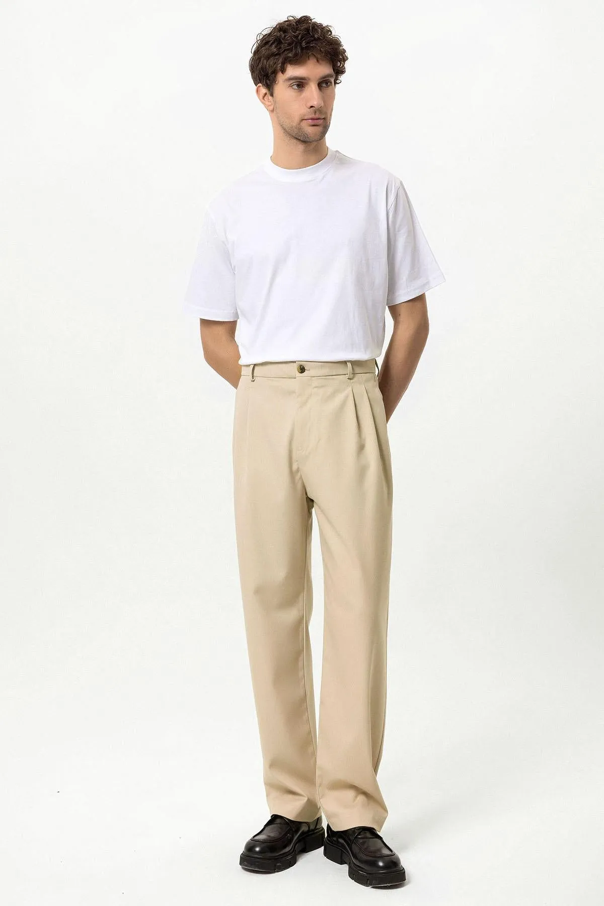 Men's Stone High-Waist Pleated Relaxed Fit Pants - Wessi