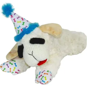 Multipet Lamb Chop with Birthday Hat Dog Toy, Blue 10.5"