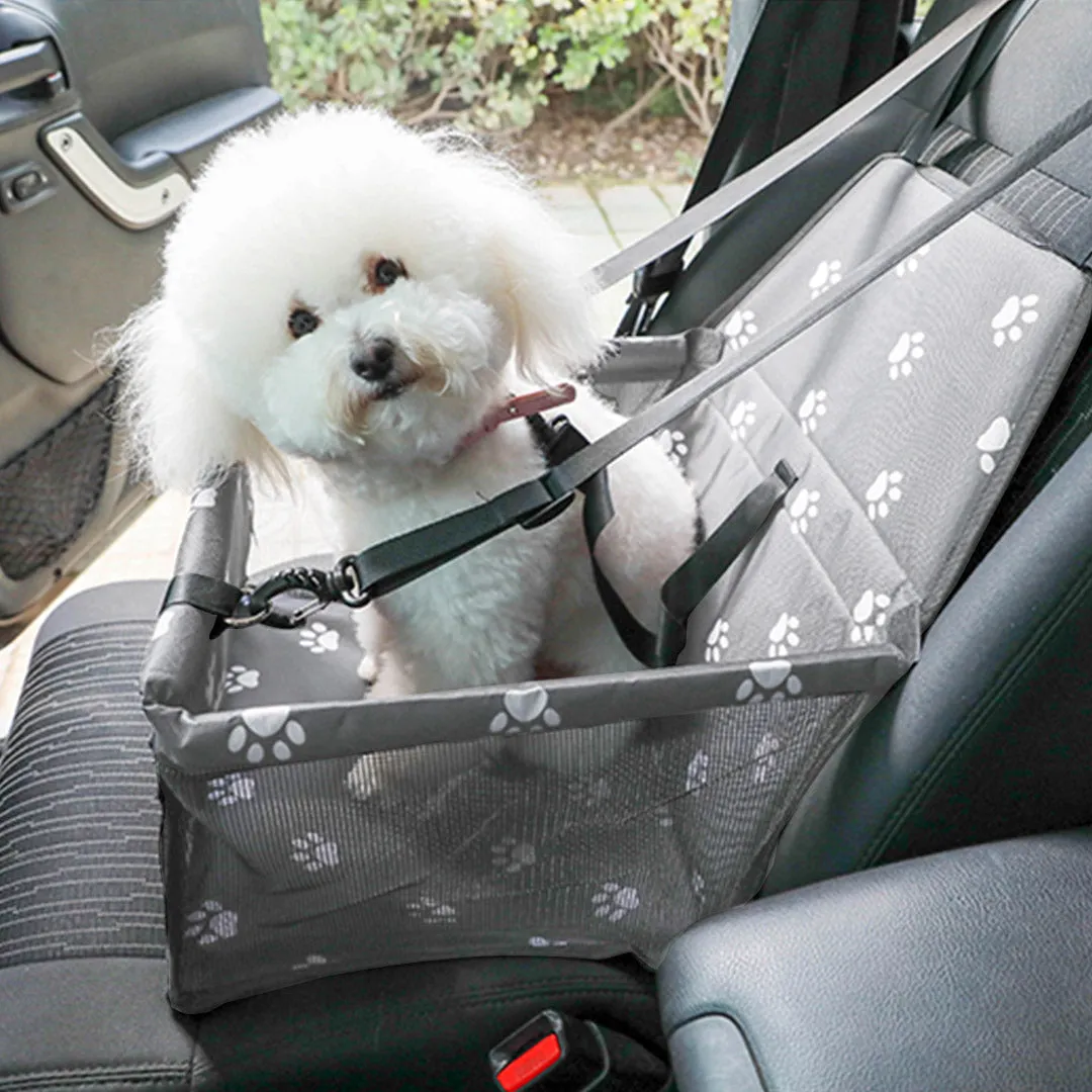 NNEAGS 2X Waterproof Pet Booster Car Seat Breathable Mesh Safety Travel Portable Dog Carrier Bag Grey