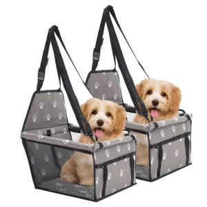NNEAGS 2X Waterproof Pet Booster Car Seat Breathable Mesh Safety Travel Portable Dog Carrier Bag Grey