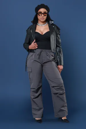 Overqualified Wide Leg Parachute Pants - Charcoal