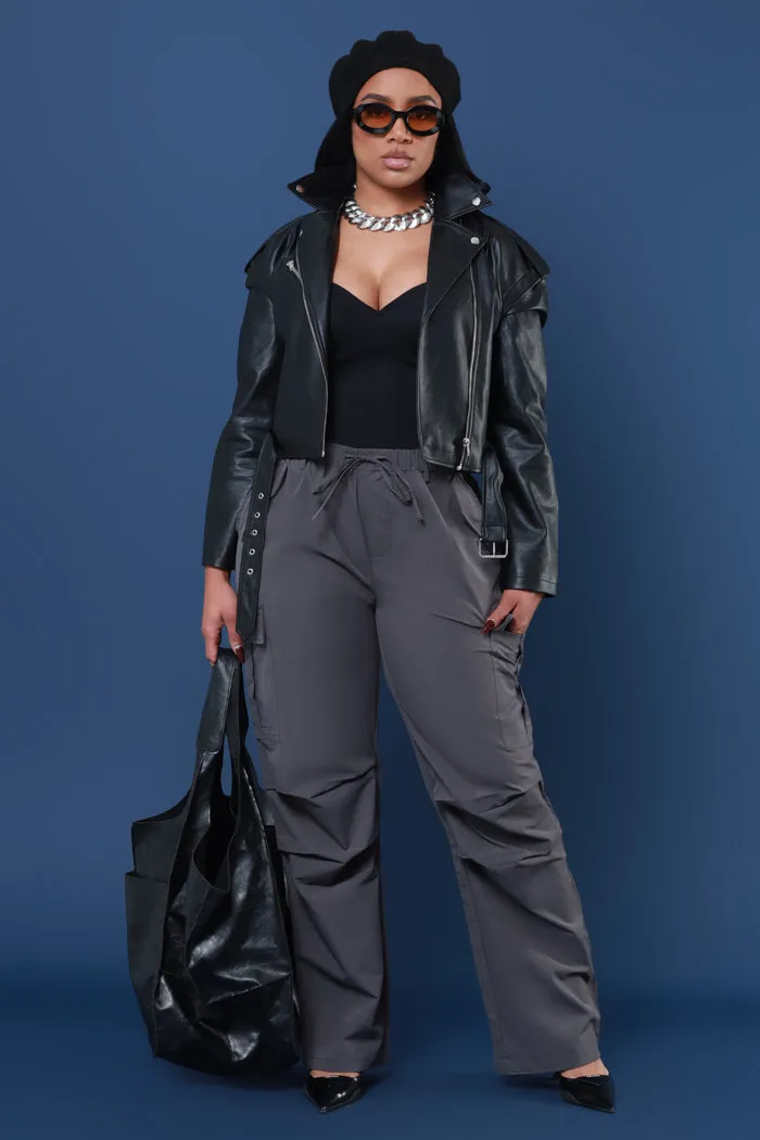 Overqualified Wide Leg Parachute Pants - Charcoal