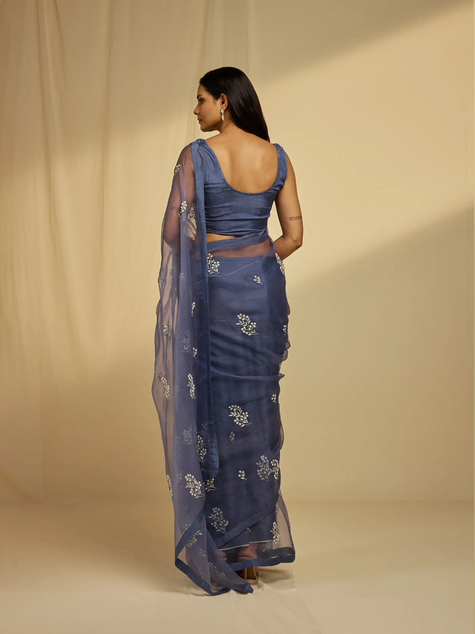 Oyster Blue Organza Saree