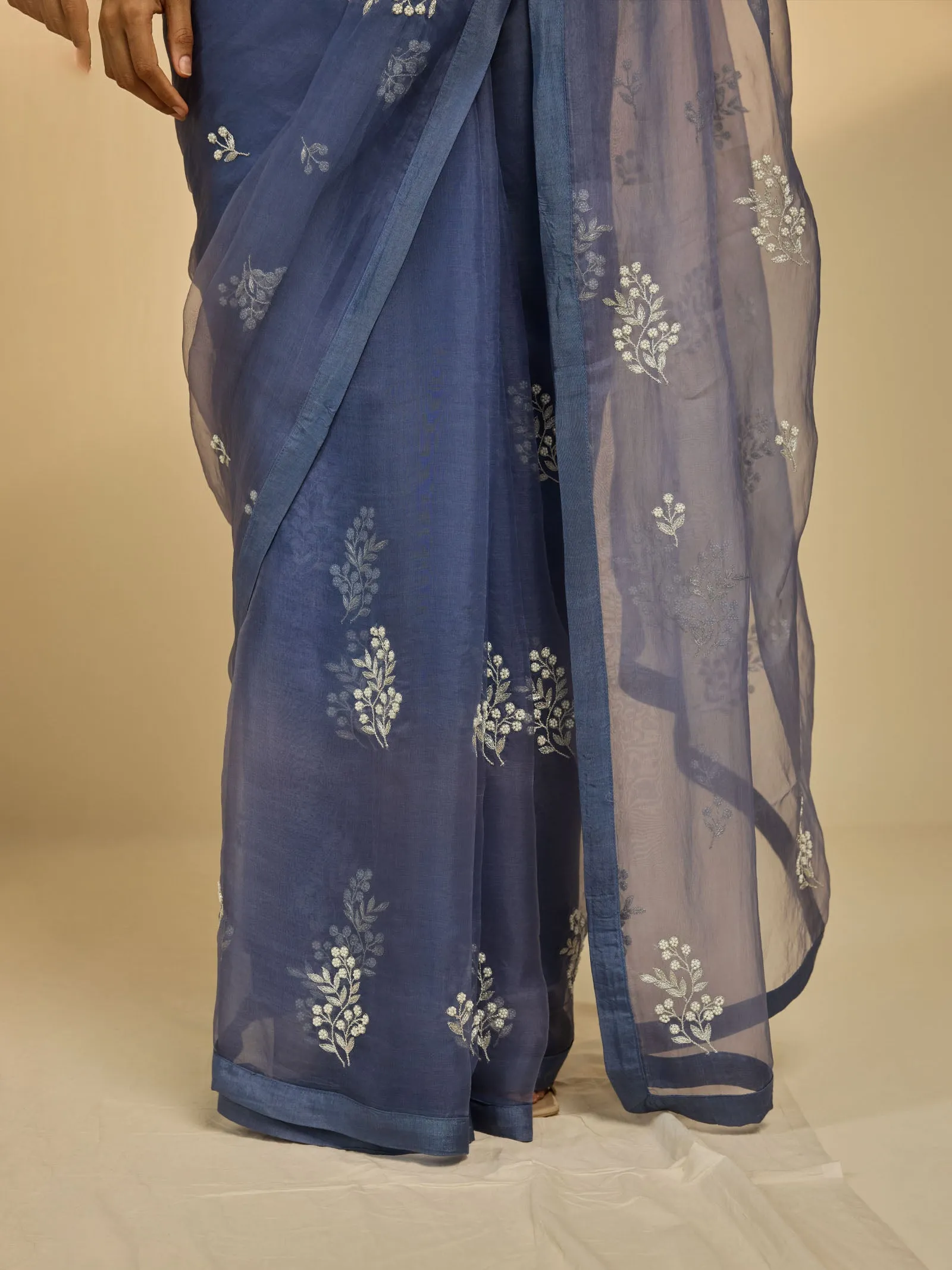 Oyster Blue Organza Saree
