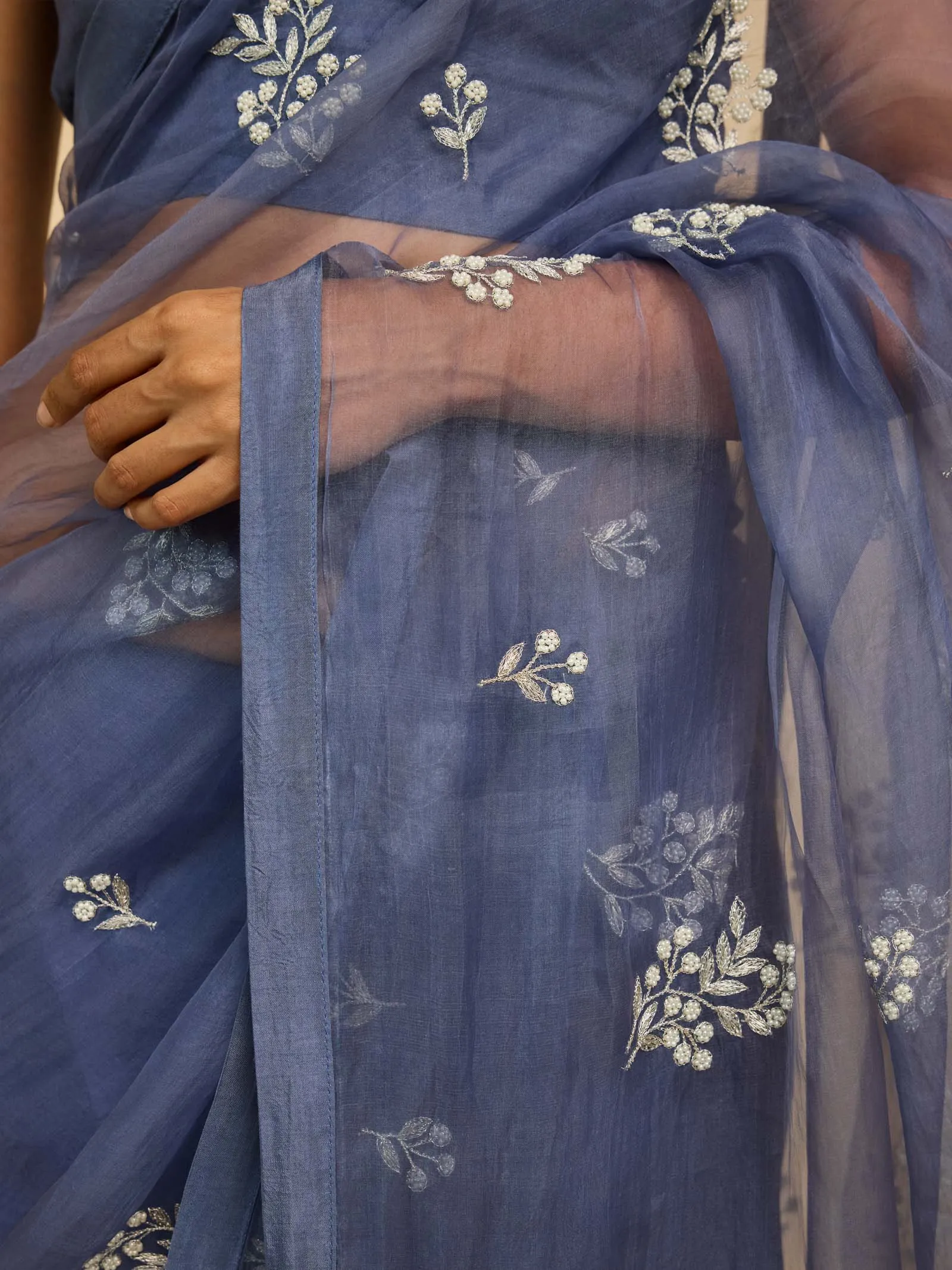 Oyster Blue Organza Saree