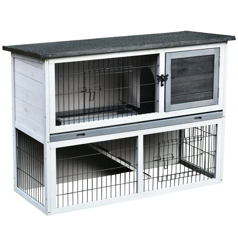 Pawhut Rabbit Hutch Light Grey, Dark Grey and Black.