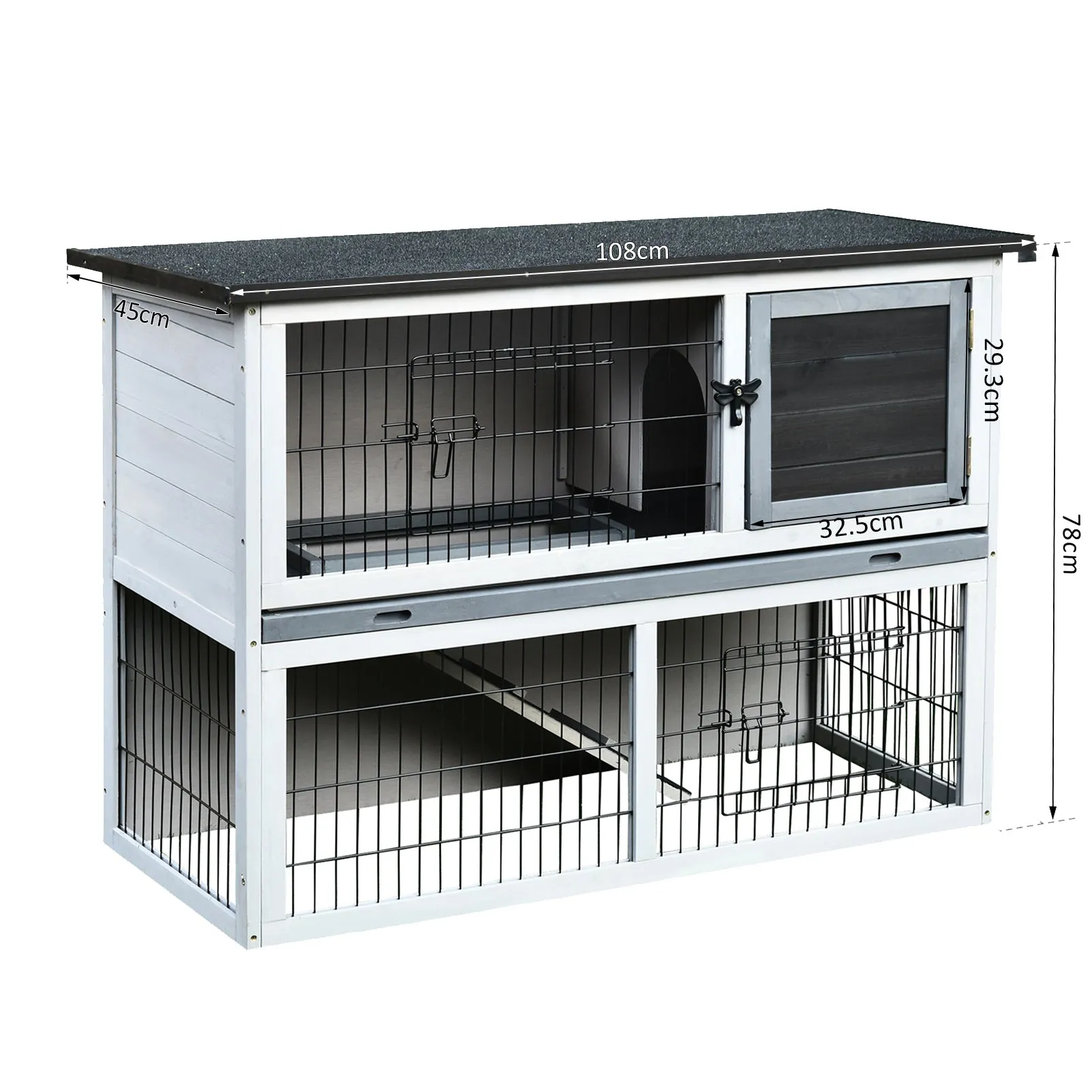 Pawhut Rabbit Hutch Light Grey, Dark Grey and Black.