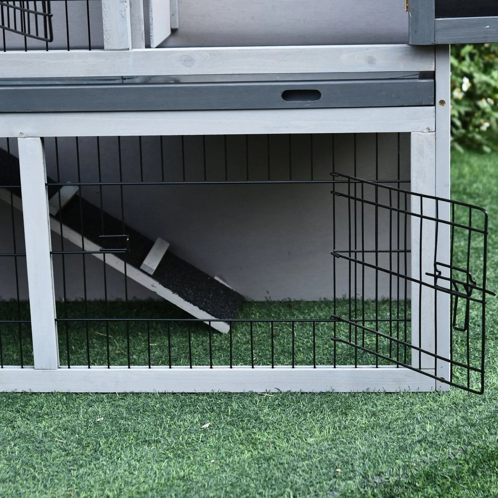 Pawhut Rabbit Hutch Light Grey, Dark Grey and Black.