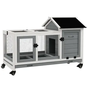 PawHut Wooden Rabbit Hutch, Small Animal House w/ Wheels, Removable Tray