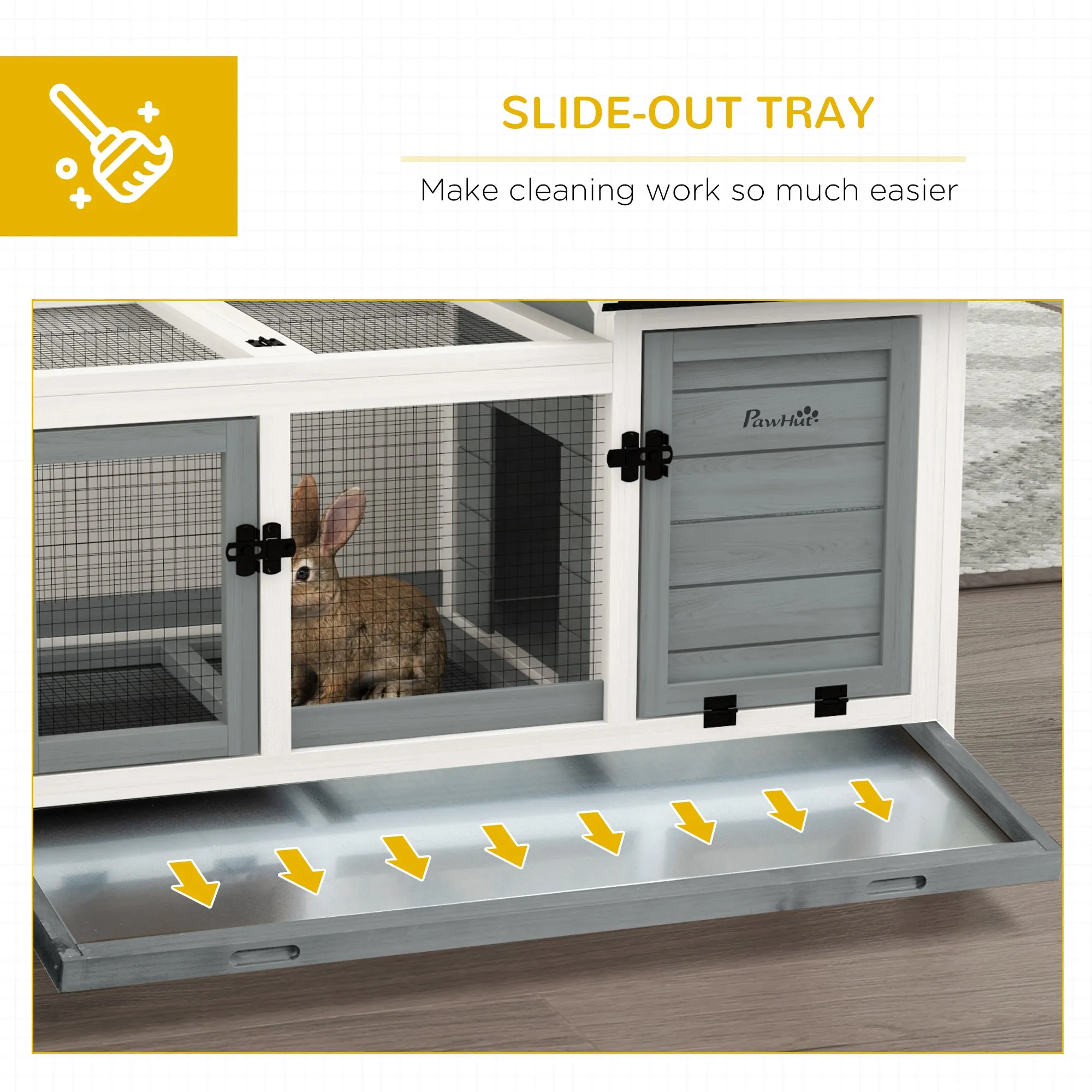PawHut Wooden Rabbit Hutch, Small Animal House w/ Wheels, Removable Tray
