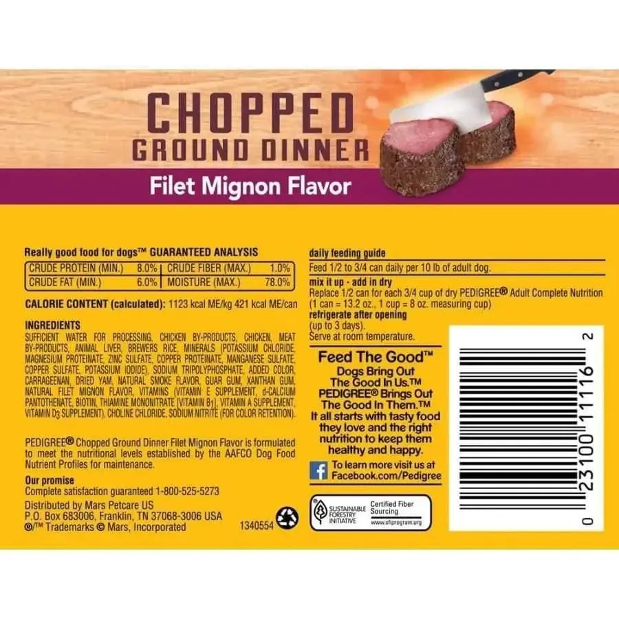 Pedigree Chopped Ground Dinner Filet Mignon Canned Dog Food 13.2 oz, 12 pk
