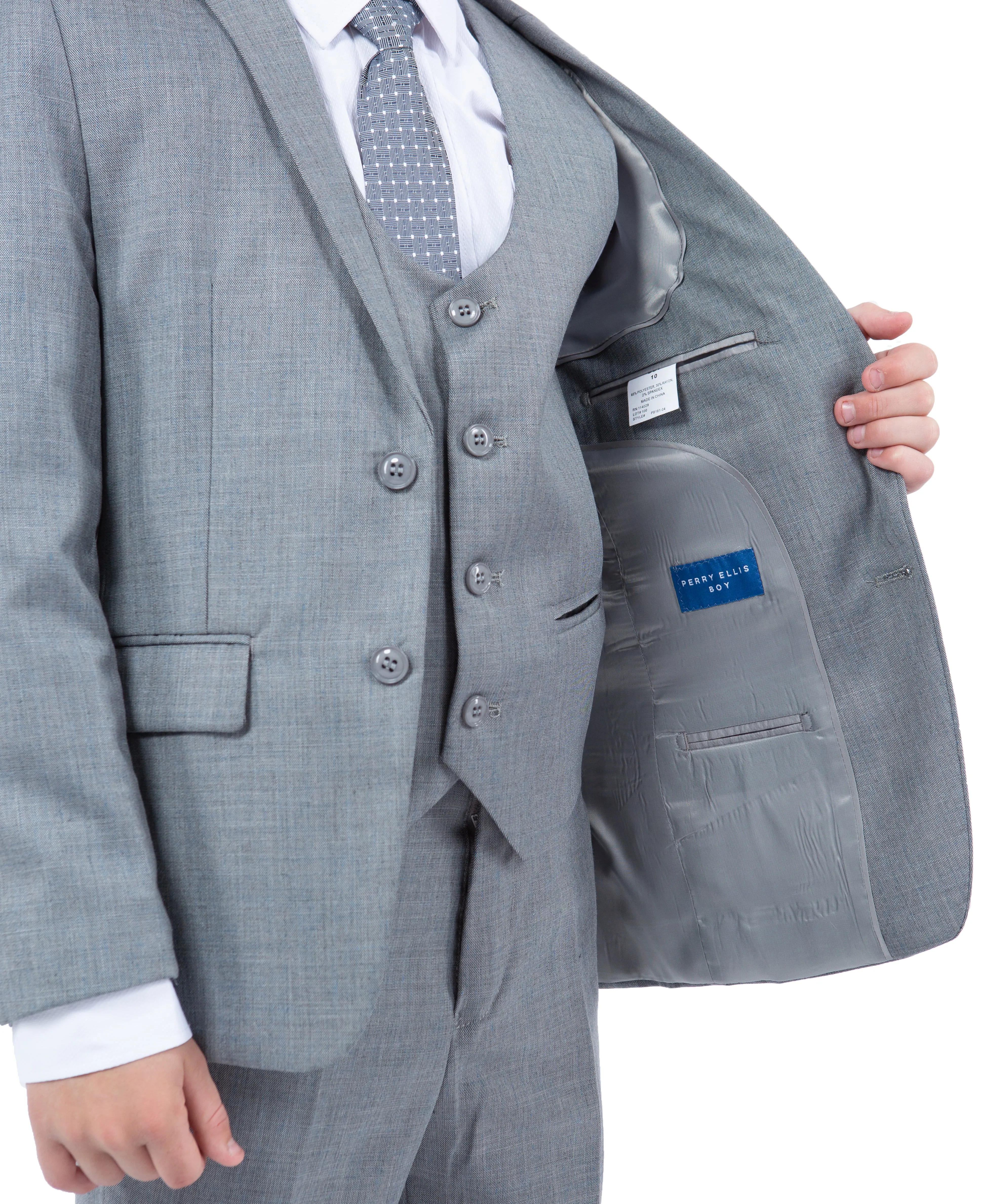 Perry Ellis Boys Sharkskin-5pc Suit, Shark Grey
