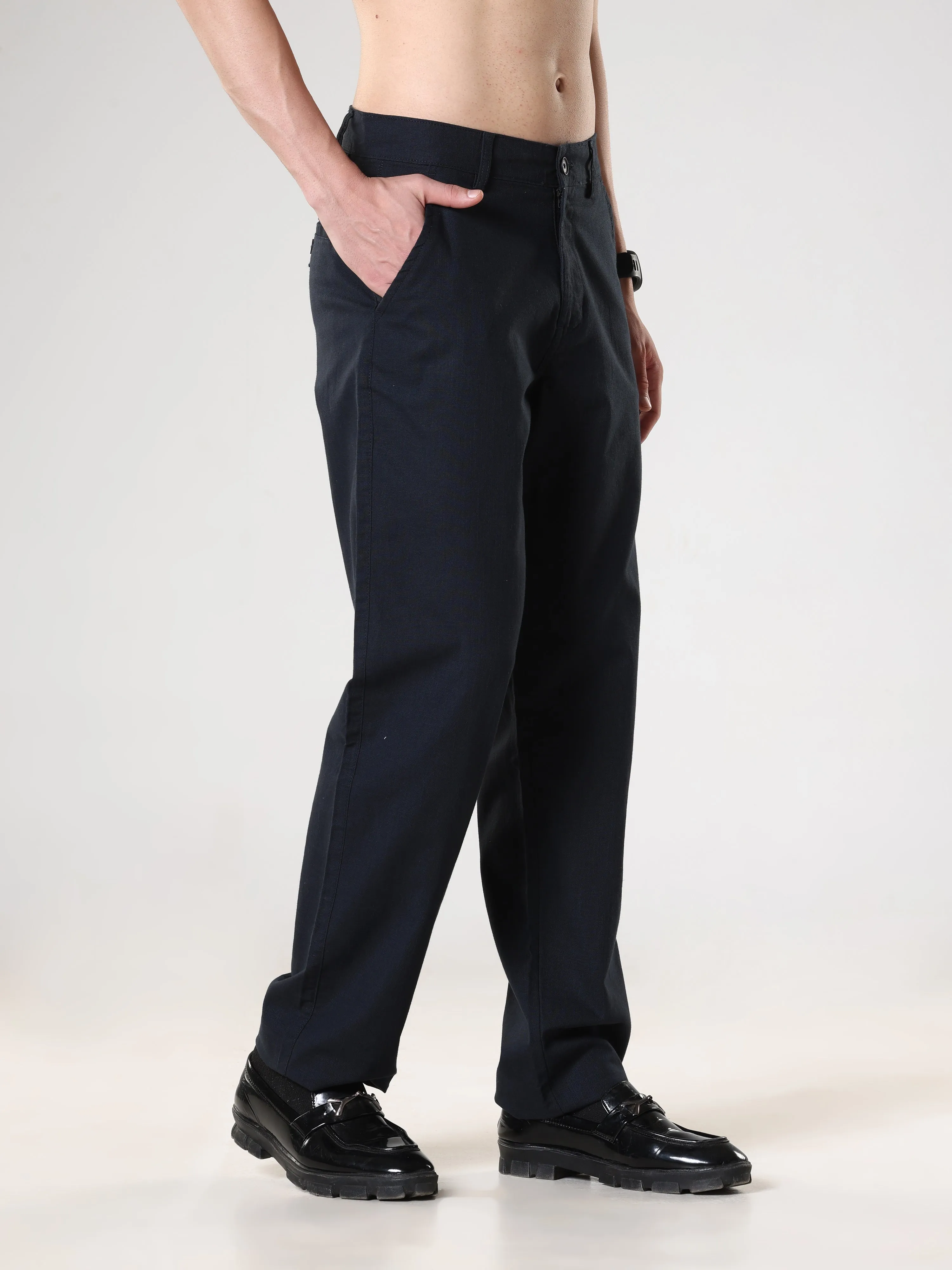 Piper - Comfort Fit Linen Trouser - Navy Blue